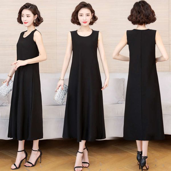 

xinyanuo 8809 large size loose and fashionable solid color dress summer casual skirt for women, Black;gray