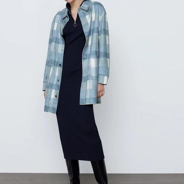 

women's jackets mesttraf women 2021 fashion with pockets oversized check coat vintage long sleeve button-up shirt outerwear streetwear, Black;brown