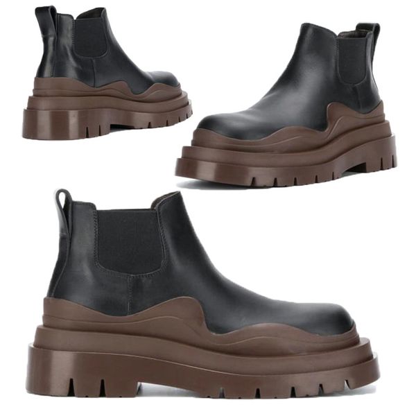 

2021 man black+ brown soles bottega boot fashion luxury tire leather chelsea booties men platform chunky shoes lady knight low upper boots w