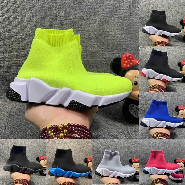 Com Caixa Hight Top Kids Sock Sockers Childrens Infantil Designers Speed ​​Runner Sapatos Itália Design Contrasted Impresso Reciclado Tripulações Triple-Preto Branco Vermelho