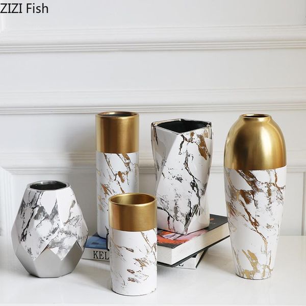 

vases marbled ceramic vase living room study table decoration frosted golden bottle mouth flower arrangement home decor