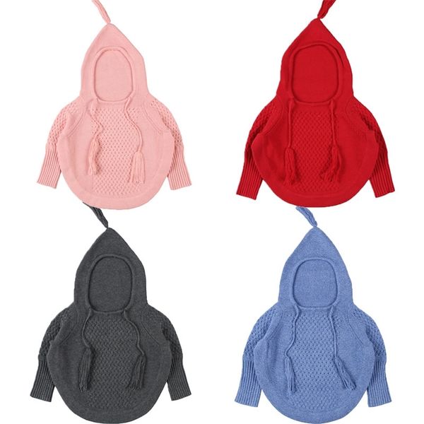 

autumn knit pullover fashion baby toddler girls 3m-4t cloak kids cute hooded knitted sweater children clothing 210417, Blue