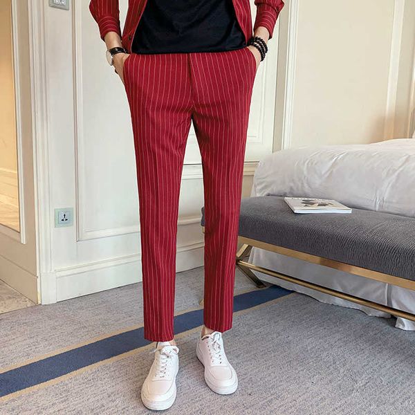 

stripe suit pants male business dress pants men korean casual slim fit formal white wedding pants 29-34 210527, White;black