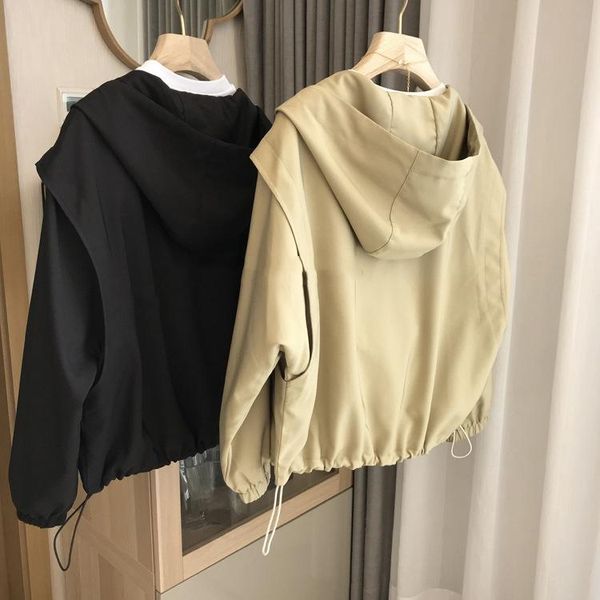 

women's jackets hooded drawstring casual loose jacket 2021 autumn, Black;brown