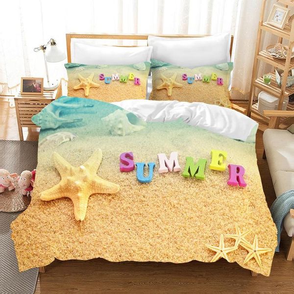 

bedding sets blue ocean duvet cover sandy beach summer quilt 3d starfish shell set home bed linen luxury