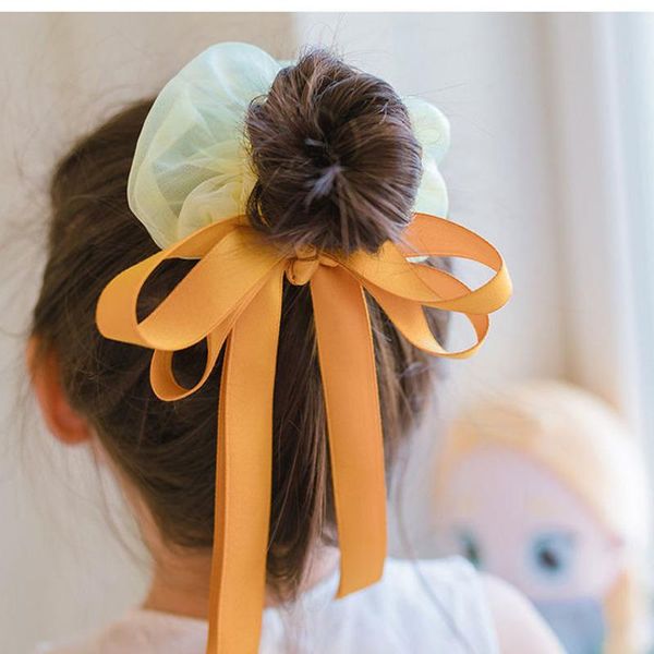 

cute simple large intestine silk lace elastic hair band bow butterfly ribbons for girl kid fashion hairbands accessories, Slivery;white