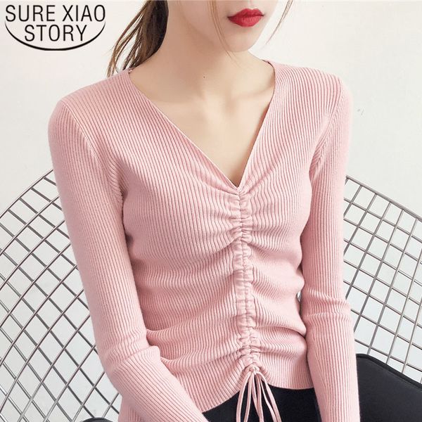 

winter computer pullovers bow v-neck women sweaters office lady knitted sweater 5217 50 210415, White;black