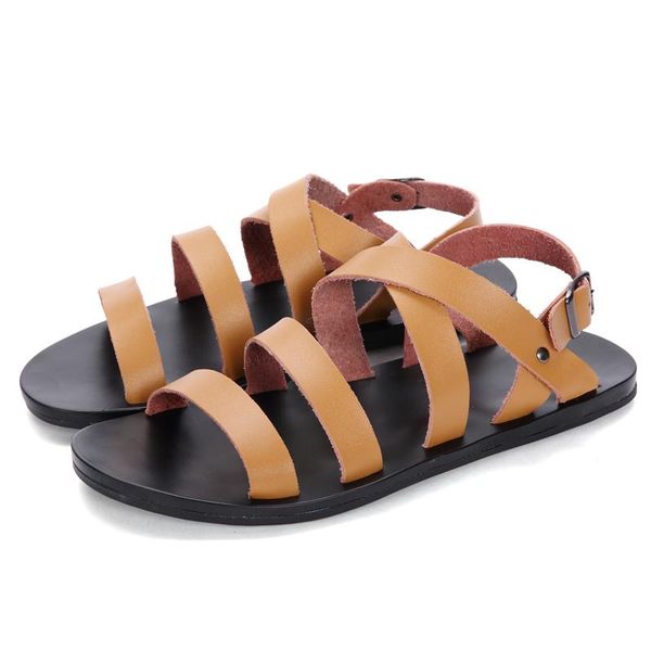 

sandals roman rubber para man sandles en mujer piel da slipper leather transpirables homme rasteira cuero 2021 sandel couro erkek big v, Black