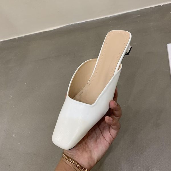 

slippers 2021 women square toe woman pu leather shoes female solid ladies summer casual offic comfortable elegant footwear, Black