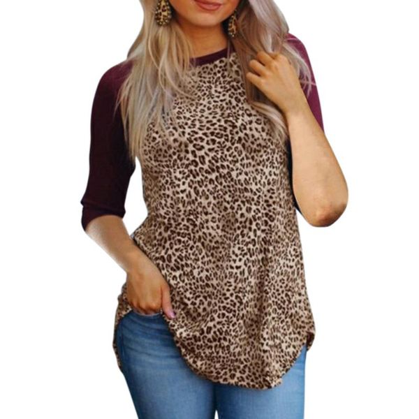 

patchwork t-shirt women's summer casual half sleeve round neck leopard print colorblock femme t-shirts 2021 d30, White