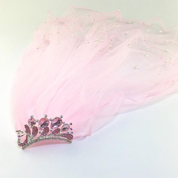 

bridal veils 4 colors princess tiara wedding flower girl with comb two layers tulle veil children kids voile mariage velo de novia, Black
