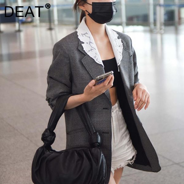 

women's suits & blazers deat 2021 spring and autumn casual lace embroidered collar long sleeve loose single breasted wool blazer coat w, White;black