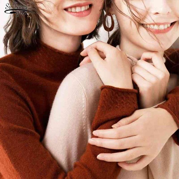 

autumn winter korean style sweater women turtleneck loose knit long sleeve fashion pullover solid for office lady 11042 210521, White;black