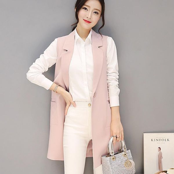 

women's vests 2021 spring autumn sleeveless blazer vest singel button long waistcoat female women outwear jacket pocket coat p3413, Black;white