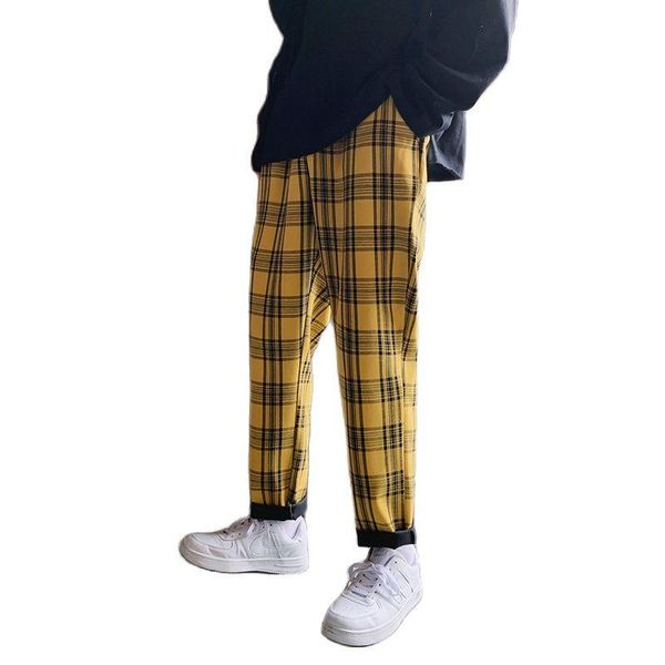 

spring summer 2021 japanese streerwear men plaid pants fashion slim man casual trousers korean male harem men's, Black