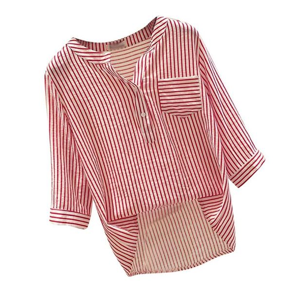 

women's t-shirt women 2021 leisure v-neck button stripe half sleeve loose fashion brand cotton roupas femininas drop, White
