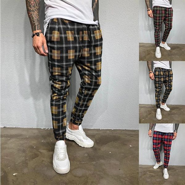 

men's plaid 3d digital printing casual fashion sports pants men pliad streetwear, Black