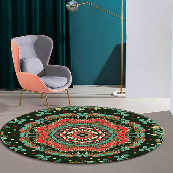 

retro bohemia round carpet ethnic style colorful geometry floral rug for bedroom anti-slip chair mat coffee table rug vintage