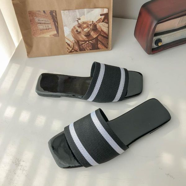 

sandals women outdoor summer 2021 ladies beach slide flip flops fashion pu knitting open toe female sandal woman shoes, Black