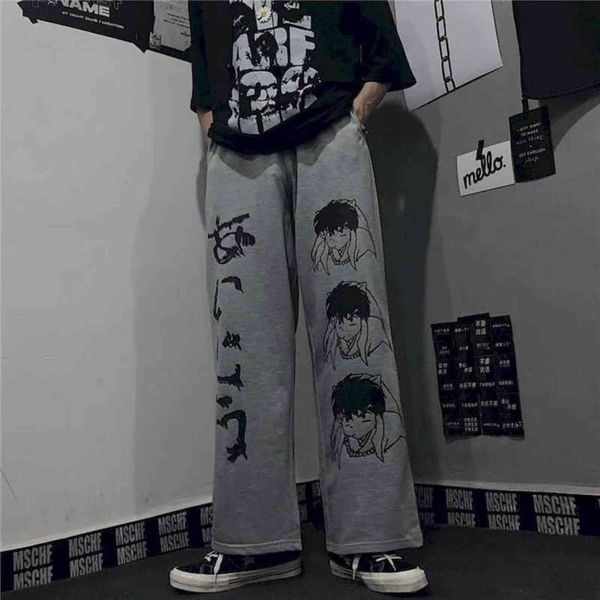 

spring autumn goth women capri wide leg streetwear high waist oversized trousers womans straight punk korean fashion, Black;white
