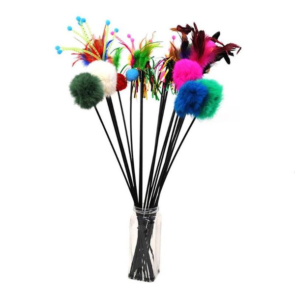 

cat toys 1pc stick feather squeaky bell teaser wand interactive retractable rod toy pets supplies