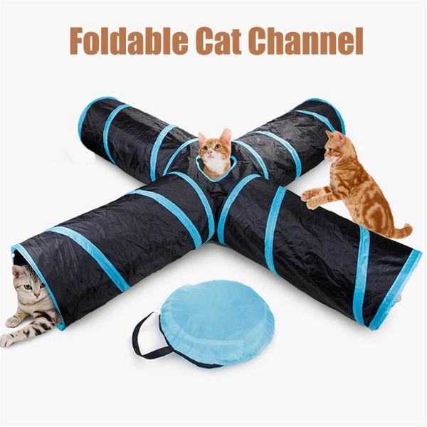 

drop pet cat tunnel toys for kitten 4 holes collapsible crinkle playing toy with ball cats
