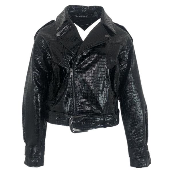 

women's leather & faux 2021 coat european american high waist motorcycle women handsome short slim small biker jacket fall, Black