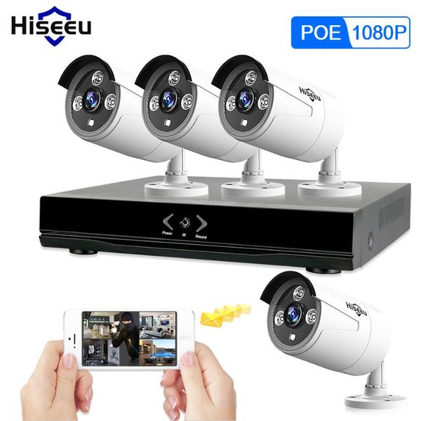 

hiseeu 4ch 1080p 48v poe nvr kit cctv system 2mp outdoor ip66 metal ip camera waterproof p2p home security surveillance systems