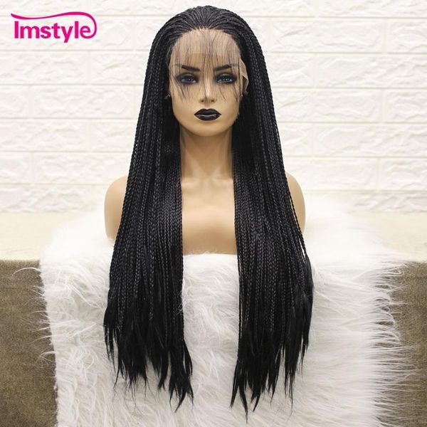 

imstyle braided wigs for black women synthetic lace front wig heat resistant fiber long box braids with baby hair1