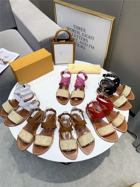 Designer de luxo SIENNA sandálias 2021 top calçados de couro gladiador senhoras praia lona sapatos lisos chinelo flip flop 35-42 com caixa
