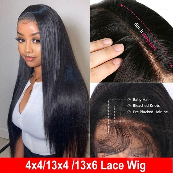 

13x6 hd lace frontal wig bone straight transparent front human hair wigs preplucked 5x5 closure brazilian1, Black;brown