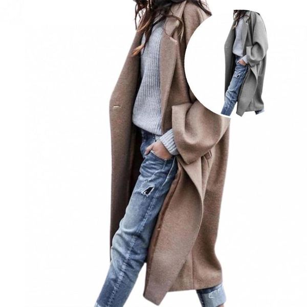 

women's jackets winter coat thick lady single button solid color turndown collar overcoat long for office, Black;brown