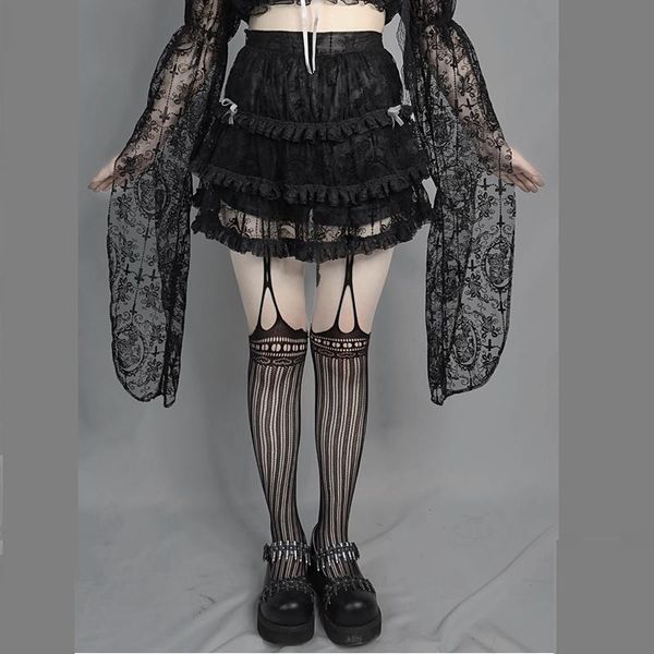 

gothic lolita style lace skirt women vintage a line fashion design cake short skirts high waist halloween black