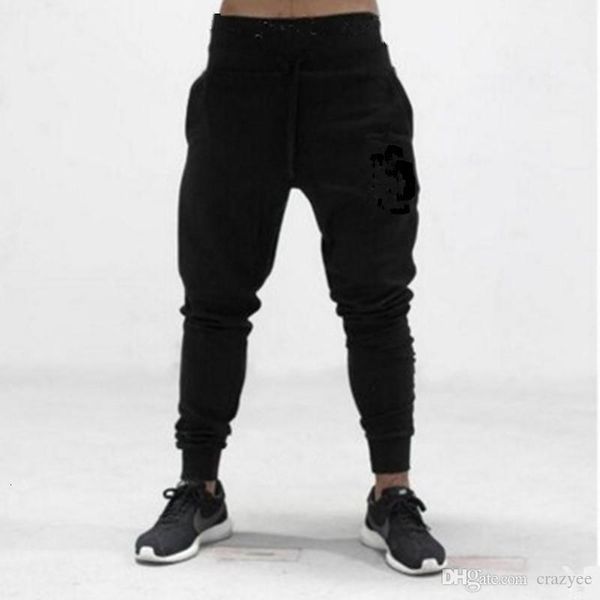 

new men sportswear casual elastic cotton mens fitness workout skinny sweatpants trousers jogger pants, Black