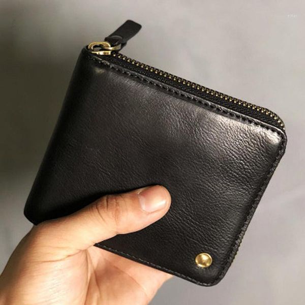 

wallets original first layer cowhide men's small wallet leather short horizontal zipper retro multi-function1, Red;black