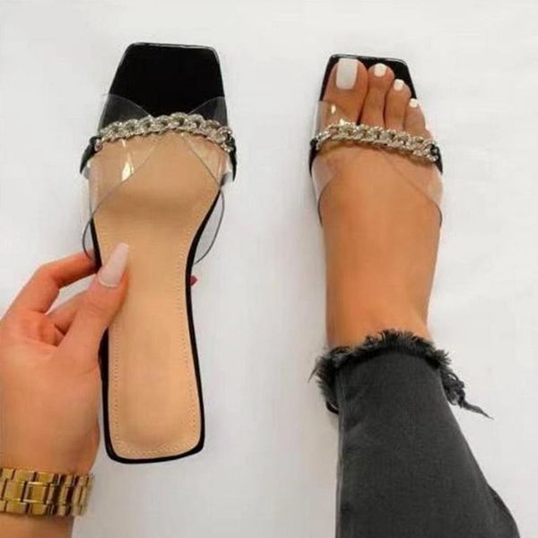

women slipper transparent flats beach sandals outdoor casual slides chain slippers 2021 shoes ladies flip flops, Black