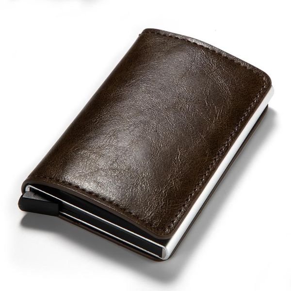

card holders 2021 men id rfid aluminium business holder crazy horse pu leather travel wallet, Brown;gray
