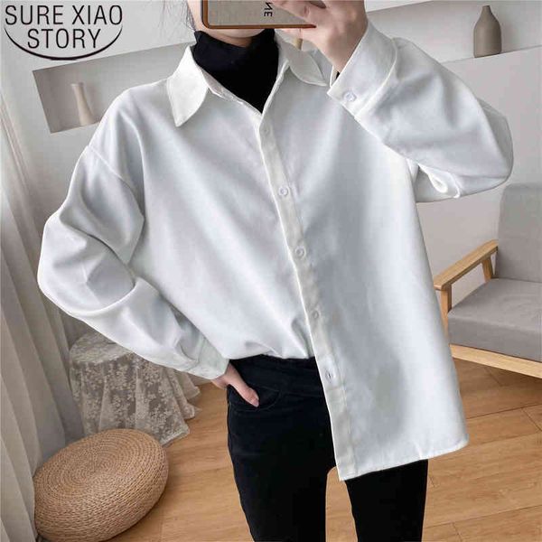 

vintage corduroy shirts womens blouses autumn and winter hong kong style thicken loose long sleeve shirt 11879 210417, White