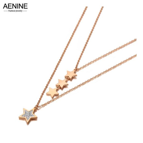 

chokers aenine bohemia double layer cz crystal star charm pendant necklaces for women stainless steel summer choker necklace an20213, Golden;silver