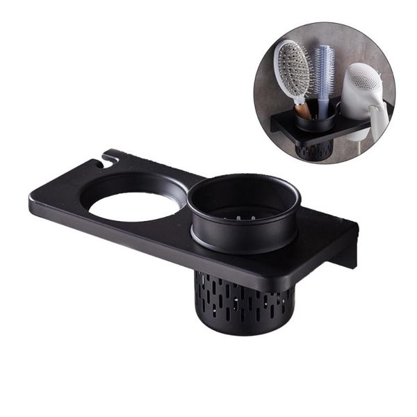 

bathroom toothbrush hair dryer holder wall mounted drilling storage organizer toiletries razor (black) bath accessory set