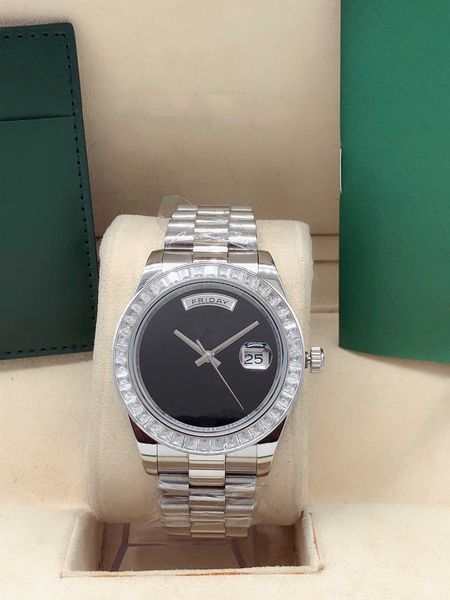 

wholesale mens watches stainless steel strap automatic mechanical movement watch 2813 diamond daydate men wristwatch male clock, Slivery;brown