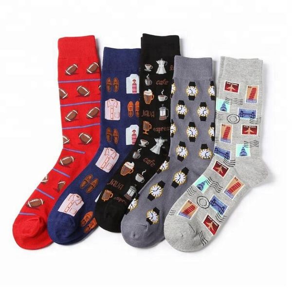 

men's socks great creative cotton stamp men printed crew, Black
