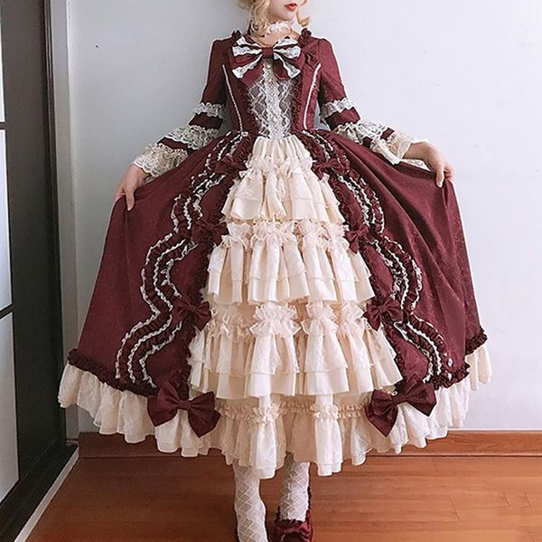 

casual dresses lolita style dress women lace maid costume long sleeve kawaii loose soft sister female cute sweet mid, Black;gray