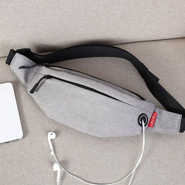 

men polyester chest bag multi-pocket waist fanny pack belt pouch travel hip bum shoulder bags purse with earphone cord hole
