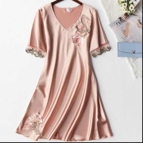 

silky satin nightgown oversize casual womens sleepwears nightdress summer sleep shirt nightshirt female home dress, Black;red