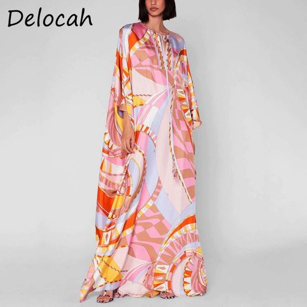 

casual dresses delocah women autumn fashion runwayÂ holiday maxi dress batwing sleeve bow crystal beading vintage print ladies long robe, Black;gray