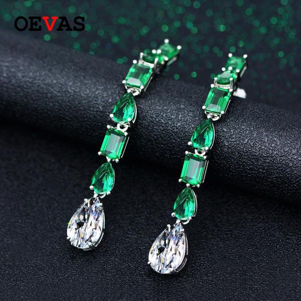 

oevas solid 925 sterling silver sparkling high carbon diamond drop earrings created moissanite emerald wedding fine jewelry gift, Golden;silver