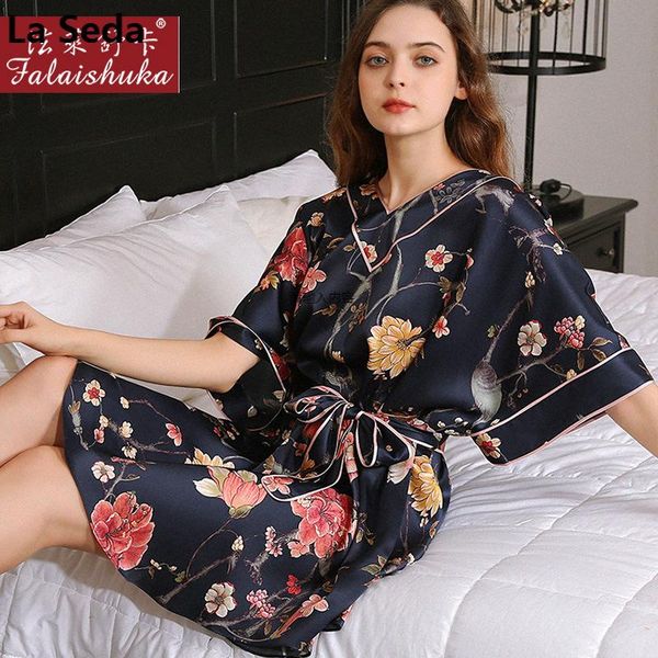 

plus size 100% mulberry silk nightgowns women summer quality floral sleep dress nightdress womens loose sleepwear s5675 women's, Black;red