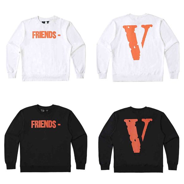 

long 2021 brand v hoodie large letter printed high street loose long sleeve friends couple student thin hoodless round neck sweater, Black