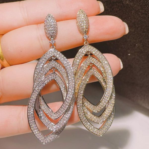 

dangle & chandelier hibride luxury geometric design cubic zirconia earrings for women wedding bridal boucle d'oreille femme e-1030, Silver